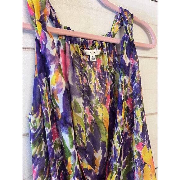 CAbi Sheer Petals Tank Top Size Small Watercolor Floral Faux Wrap Colorful - Picture 2 of 5